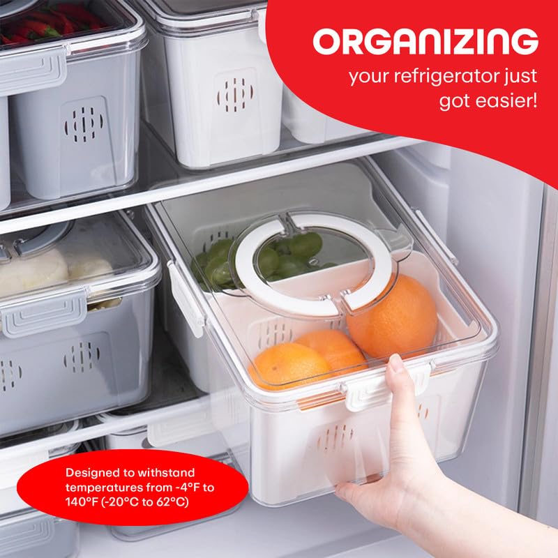 PRIME PICK 2 Compartment PET Fridge Storage Box Food Grade Material Clear Easy View Design with Handles Refrigerator Organizer White Standard Size - Image 4