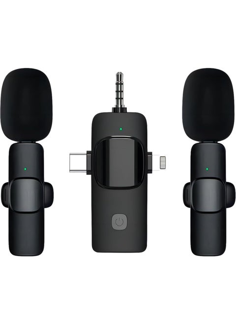 3 in 1 Wireless Lavalier Microphones for iPhone, iPad, Android, Camera, USB-C Microphone, 7-Hour Battery, Mini Microphone with Noise Reduction for Video Recording, Vlog, YouTube, TikTok