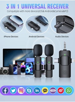 OULIYO 3 in 1 Wireless Lavalier Microphones for iPhone, iPad, Android, Camera, USB-C Microphone, 7-Hour Battery, Mini Microphone with Noise Reduction for Video Recording, Vlog, YouTube, TikTok  - Image 3