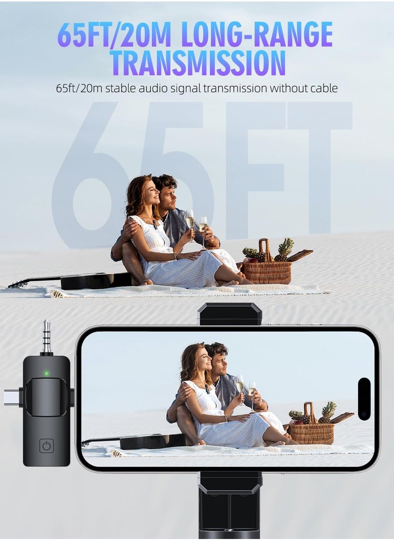 OULIYO - 3 in 1 Wireless Lavalier Microphones for iPhone, iPad, Android, Camera, USB-C Microphone, 7-Hour Battery, Mini Microphone with Noise Reduction for Video Recording, Vlog, YouTube, TikTok - Image 1