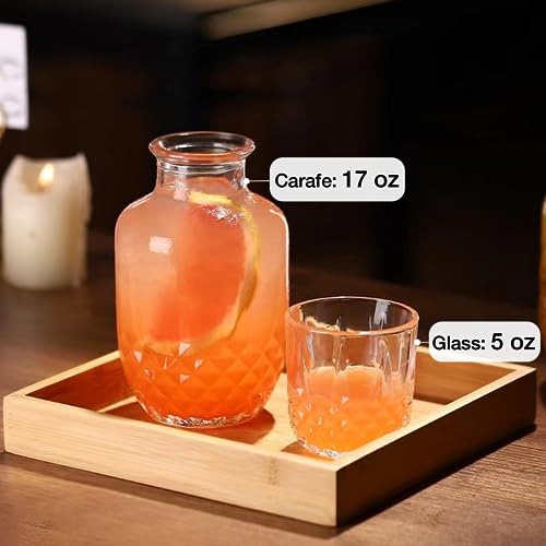 Mfacoy Bedside Water Carafe and Glass Set, Mfacoy 17 OZ Glasses Pitcher & 5 OZ Cup, Bedside Night Carafe Pitchers and Water Glass Tumbler Set, Vintage Glass Water Pitcher with Cup Set for Bedroom - Image 4