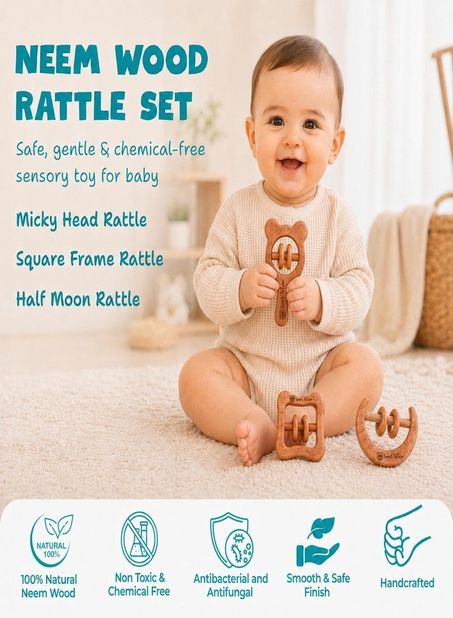SMARTTHINKER Neem Wood Baby Rattle Combo Set for Infants & Toddlers | Montessori Sensory Grasping & Teether Toys | Early Learning Wooden Toys for Newborn Babies - Image 2