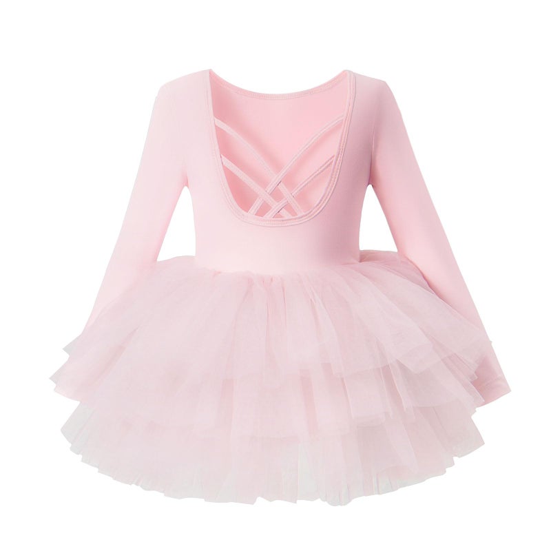 Tutu.kk Toddler Girls Ballet Tutu Dresses Long Sleeve with CrissCross Back Skirted Dance Dress Ballerina Outfits Pink 1218 Months - Image 2