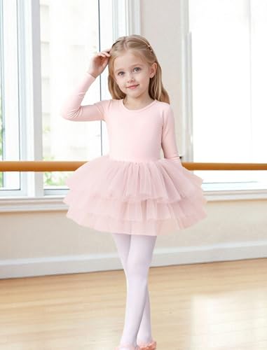 Tutu.kk Toddler Girls Ballet Tutu Dresses Long Sleeve with CrissCross Back Skirted Dance Dress Ballerina Outfits Pink 1218 Months - Image 3