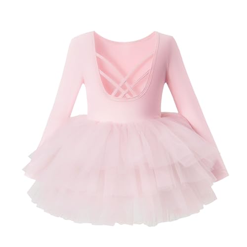 Tutu.kk Toddler Girls Ballet Tutu Dresses Long Sleeve with CrissCross Back Skirted Dance Dress Ballerina Outfits Pink 1218 Months - Image 1