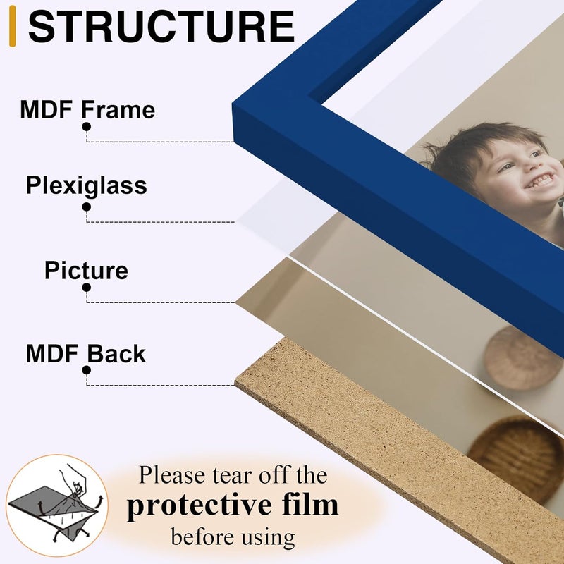 decorUhome Triple 7x5 Picture Frame Horizontal, Engineered Wood Trifold Photo Frame with Plexiglass for Tabletop Display, 7x5, Royal Blue - Image 2
