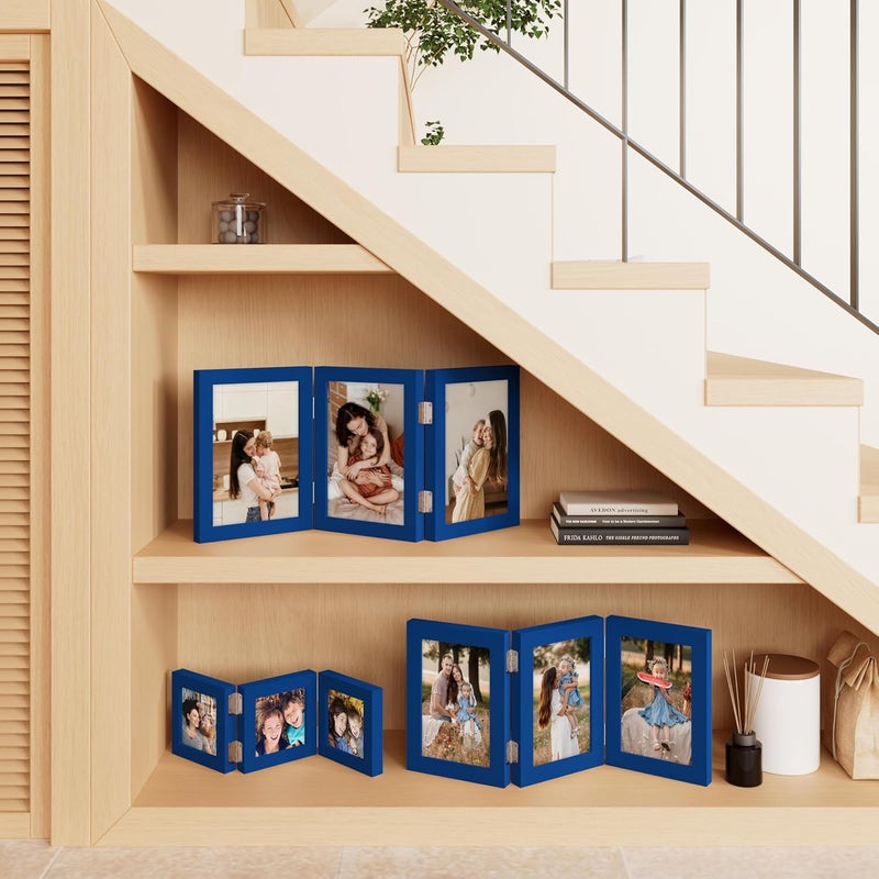 decorUhome Triple 7x5 Picture Frame Horizontal, Engineered Wood Trifold Photo Frame with Plexiglass for Tabletop Display, 7x5, Royal Blue - Image 5