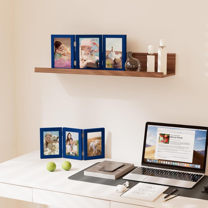decorUhome Triple 7x5 Picture Frame Horizontal, Engineered Wood Trifold Photo Frame with Plexiglass for Tabletop Display, 7x5, Royal Blue - Image 3