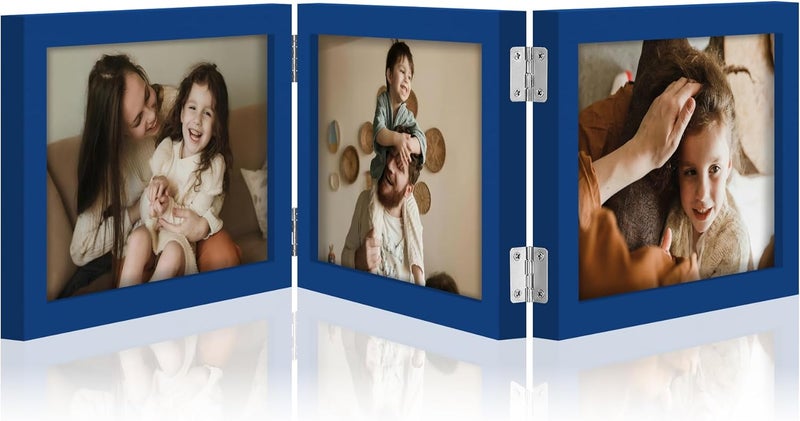 decorUhome Triple 7x5 Picture Frame Horizontal, Engineered Wood Trifold Photo Frame with Plexiglass for Tabletop Display, 7x5, Royal Blue - Image 1