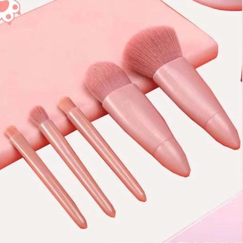 HAPPY BORN BLISS START 5 in 1 Professional Small Mini Mirror Makeup Brush Kit for Face Eye Shadows Eyeshadow Powder Blush Cosmetic Case Set Cleanser for Women Travel Brushes for Girl Pack of 1 - Image 2