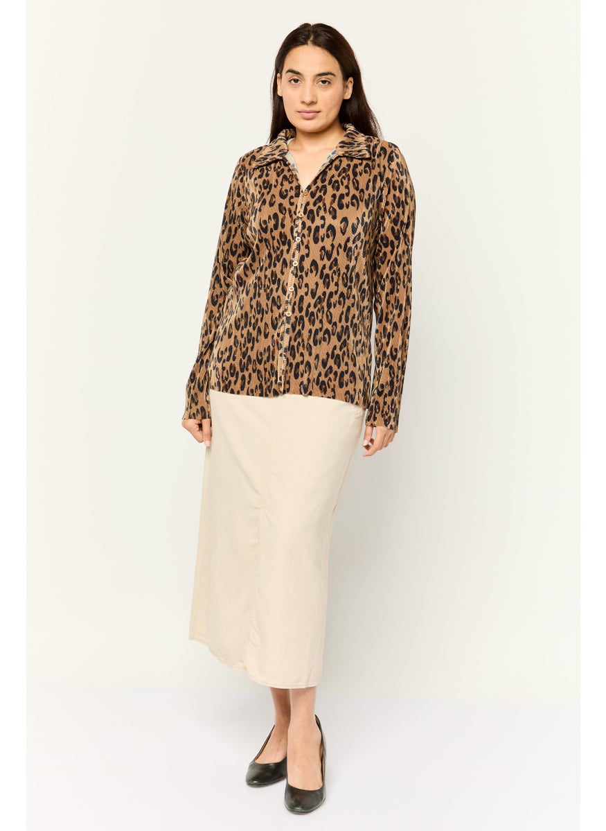 Cyrus - Women V Neck Long Sleeve Animal Print Blouse, Multicolor - Image 1