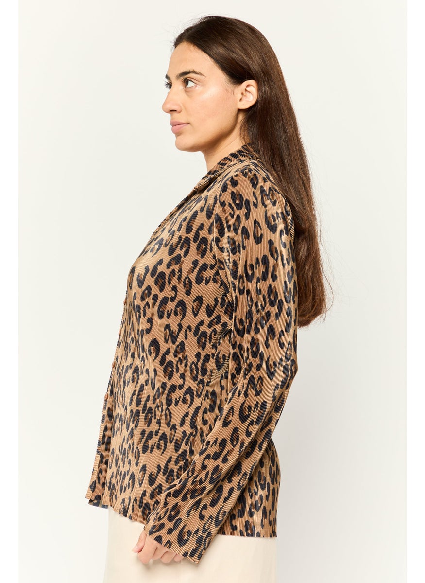 Cyrus - Women V Neck Long Sleeve Animal Print Blouse, Multicolor - Image 1