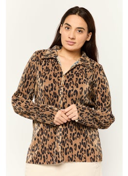 Women V Neck Long Sleeve Animal Print Blouse, Multicolor