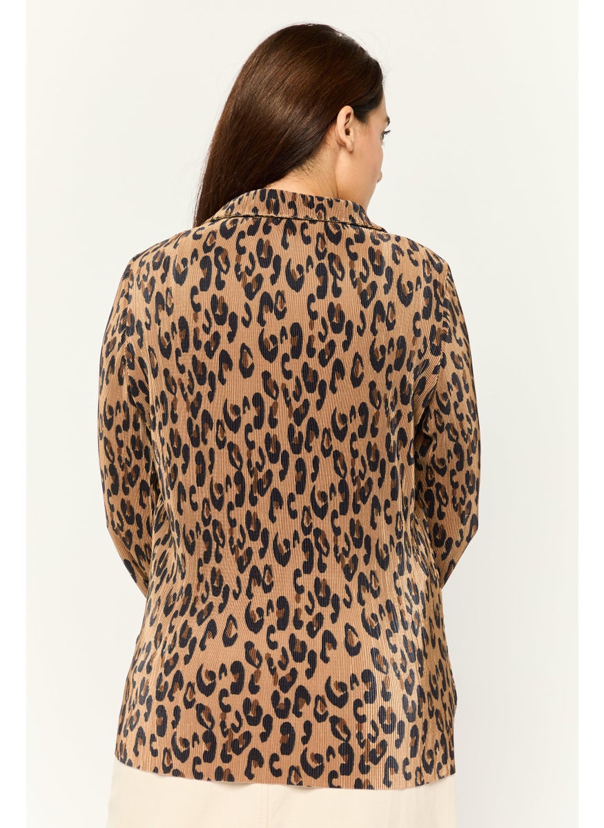 Cyrus - Women V Neck Long Sleeve Animal Print Blouse, Multicolor - Image 1