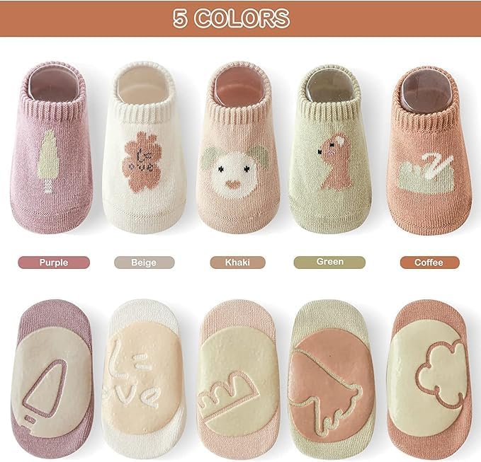 ChicAbode Toddler Baby Non Slip Socks Spring Summer-5 Pairs.Anti Slip Cozy Kids Socks With Non Skid Grips for Boy/Girl Infants - Image 2