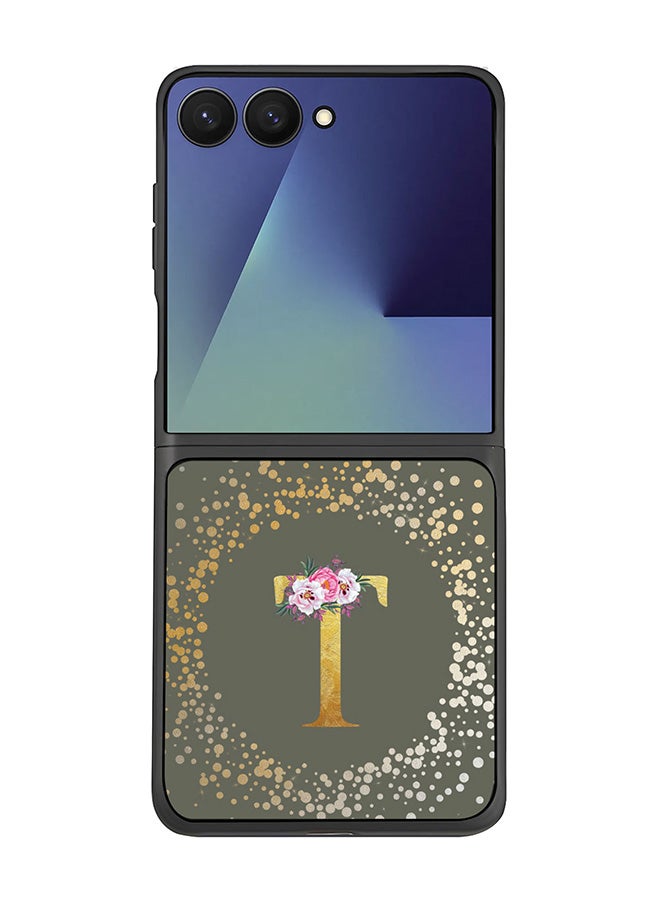 Stylizedd For Samsung Galaxy Z Flip7 Case,Slim fit Camera Protection, Shockproof Thin Phone cover  - Custom Monogram Floral - T  (Olive Green ) - Image 1