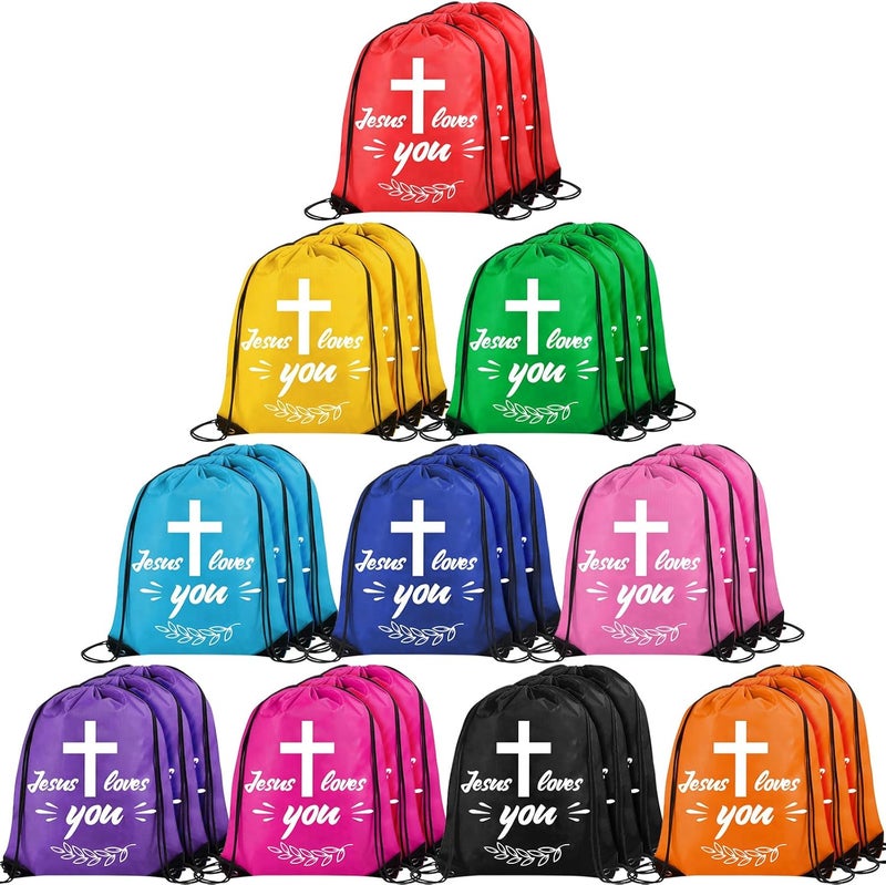 yasuwekik 20 Pieces Jesus Loves You Drawstring Backpack Bulk Vacation Bible School Backpack Christian Religious Gifts Bag for Operation Christmas Shoebox Gift Bible Verse Party Favors - Image 1