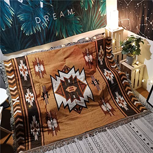 CCHYF Aztec Throw Blanket Native American Blanket Southwestern Boho Decor Reversible Woven Tassels Mexican Blankets and Throws for Couch Bed Chair Wall Tapestry Livingroom Outdoor Beach Brown 51"x63" - Image 1