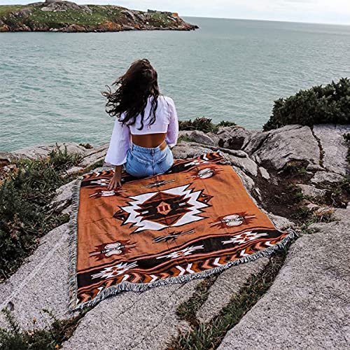 CCHYF Aztec Throw Blanket Native American Blanket Southwestern Boho Decor Reversible Woven Tassels Mexican Blankets and Throws for Couch Bed Chair Wall Tapestry Livingroom Outdoor Beach Brown 51"x63" - Image 5