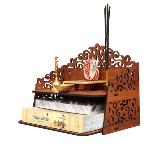 BerryBox Wood Hand Crafted Om Pattern Home Temple for Puja Temple for Home and Office l Puja Mandir l Wooden Mandir l Compact Pooja Ghar Stand for Prayer Room, Living Room Decor (Design 6) - Image 2