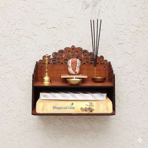 BerryBox Wood Hand Crafted Om Pattern Home Temple for Puja Temple for Home and Office l Puja Mandir l Wooden Mandir l Compact Pooja Ghar Stand for Prayer Room, Living Room Decor (Design 6) - Image 3