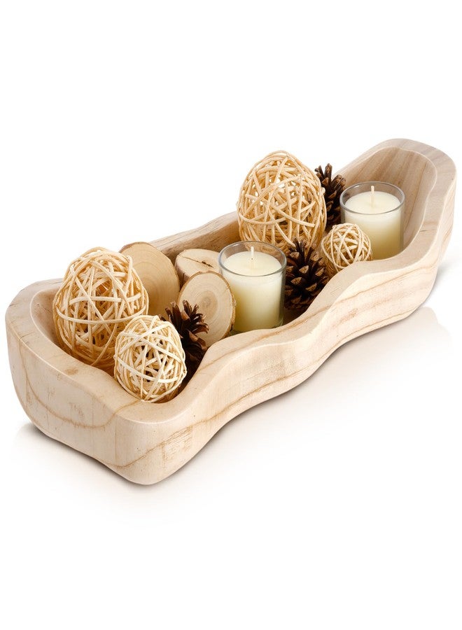 Nuogo 1 Pack 14 Inch Wavy Edge Dough Bowl Large Size Wood Rustic Dough Bowl Decorative for DIY Farmhouse Home Supplies Kitchen Decoration (Color of Wood) - Image 1