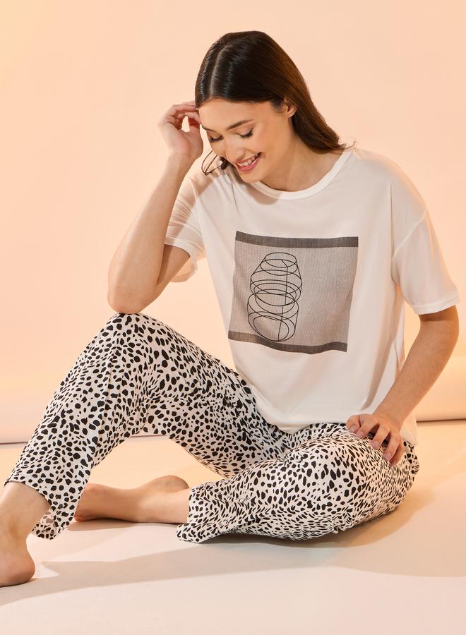 Take Two Graphic Print Short Sleeves T-Shirt and Pyjama Set - Image 1