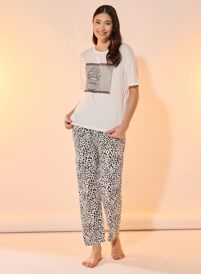 Take Two Graphic Print Short Sleeves T-Shirt and Pyjama Set - Image 2