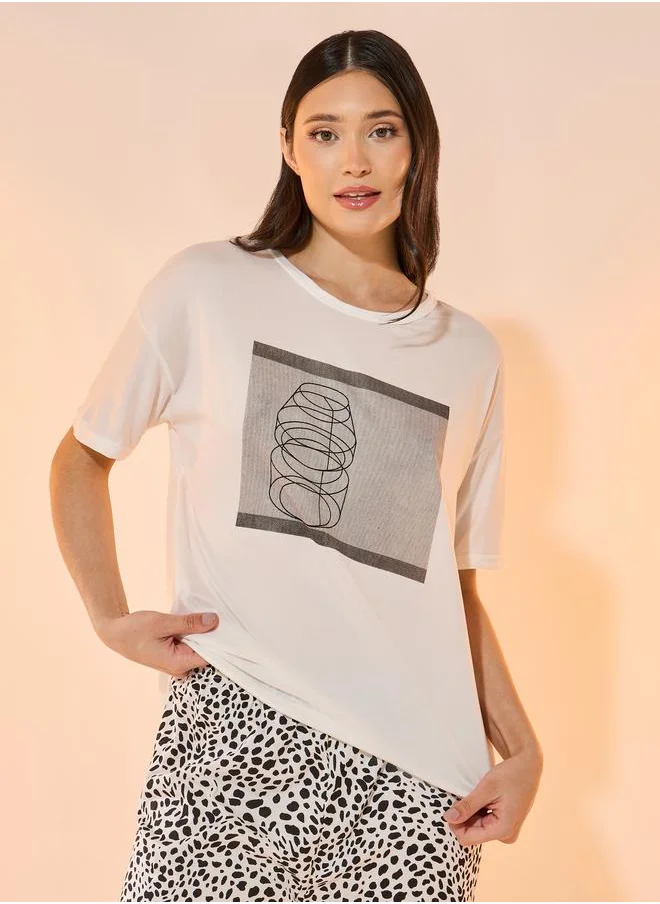 Take Two Take Two Graphic Print Short Sleeves T-Shirt and Pyjama Set