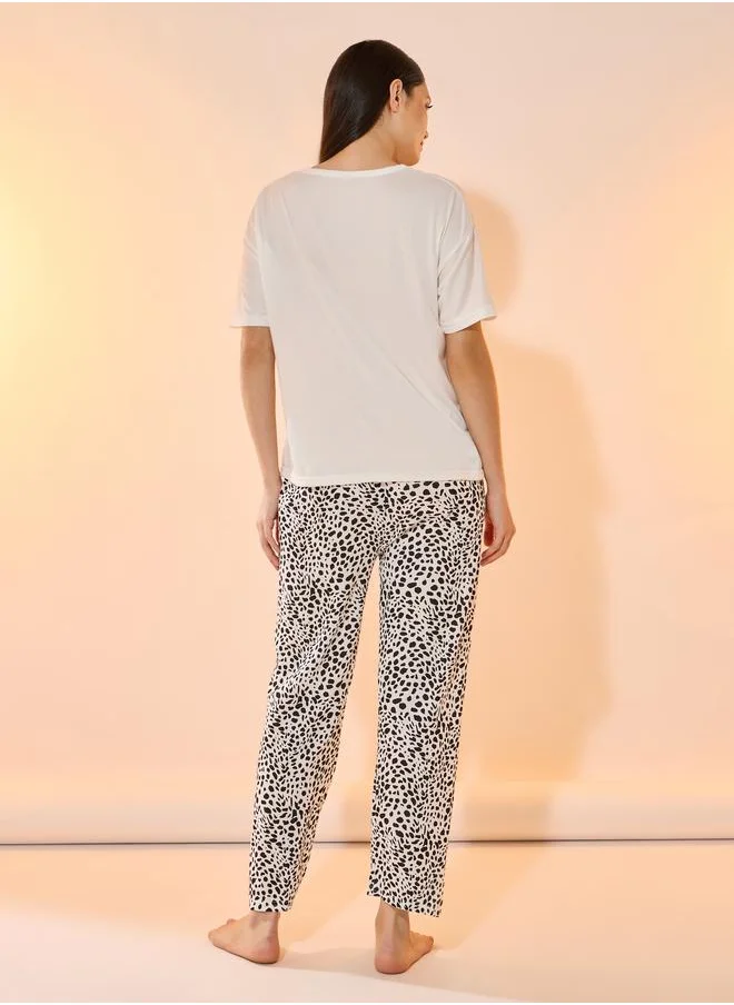 Take Two Take Two Graphic Print Short Sleeves T-Shirt and Pyjama Set