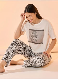 Take Two Graphic Print Short Sleeves T-Shirt & Pyjama Set  - Image 1
