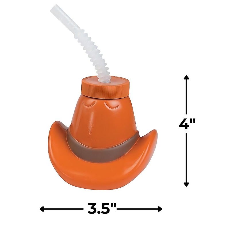 Fun Express Cowboy Party Favors - Western Cups with Lids & Straws 12 Pack | Cowgirl Birthday Party Supplies for Kids | Rodeo Themed Celebrations | Plastic Cowboy Hat Cups 15oz | Boot Cup Design - Image 5