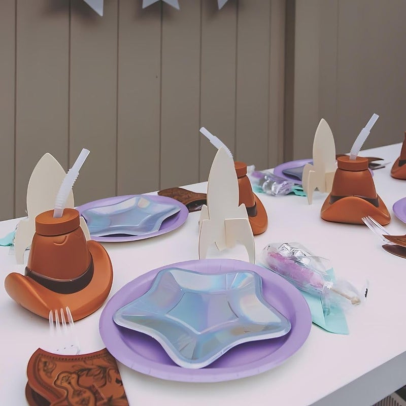 Fun Express Cowboy Party Favors - Western Cups with Lids & Straws 12 Pack | Cowgirl Birthday Party Supplies for Kids | Rodeo Themed Celebrations | Plastic Cowboy Hat Cups 15oz | Boot Cup Design - Image 3