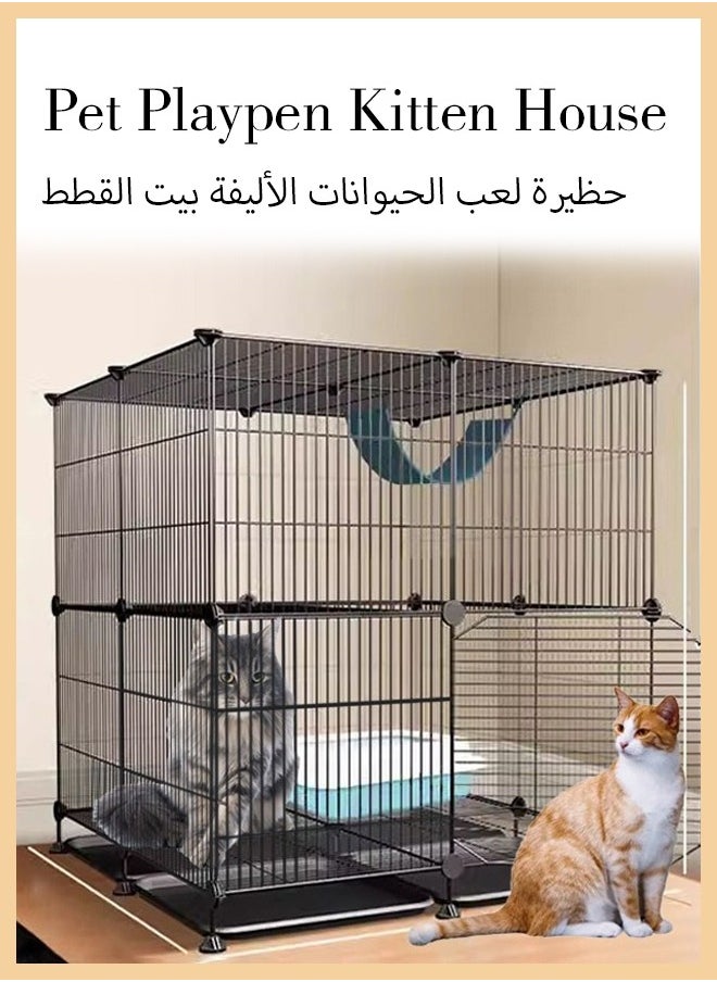 ماركة غير محددة - قفص كبير للقطط مع صينية داخلي صغير للحيوانات الأليفة وبيت للقطط قفص للقطط ومرفقات للقطط DIY بيت معدني للقطط والنمس شينشيلا أرنب الحيوانات الصغيرة - Image 1