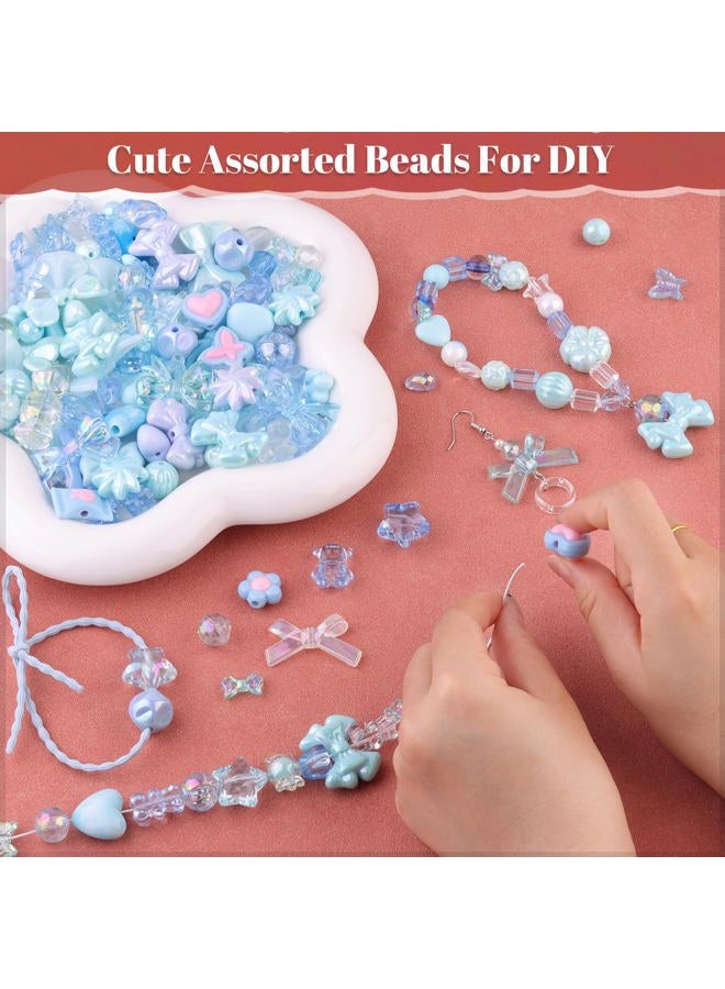 TINKRSTUFF 200-260PCS TINKRSTUFF Assorted Acrylic Beads Blue Cute Beads for Bracelet Making, Bow Aesthetic GummyBear Flower Candy Butterfly Kawaii Charms for Jewelry Making DIY Necklace Keychain Phone Charm - Image 4