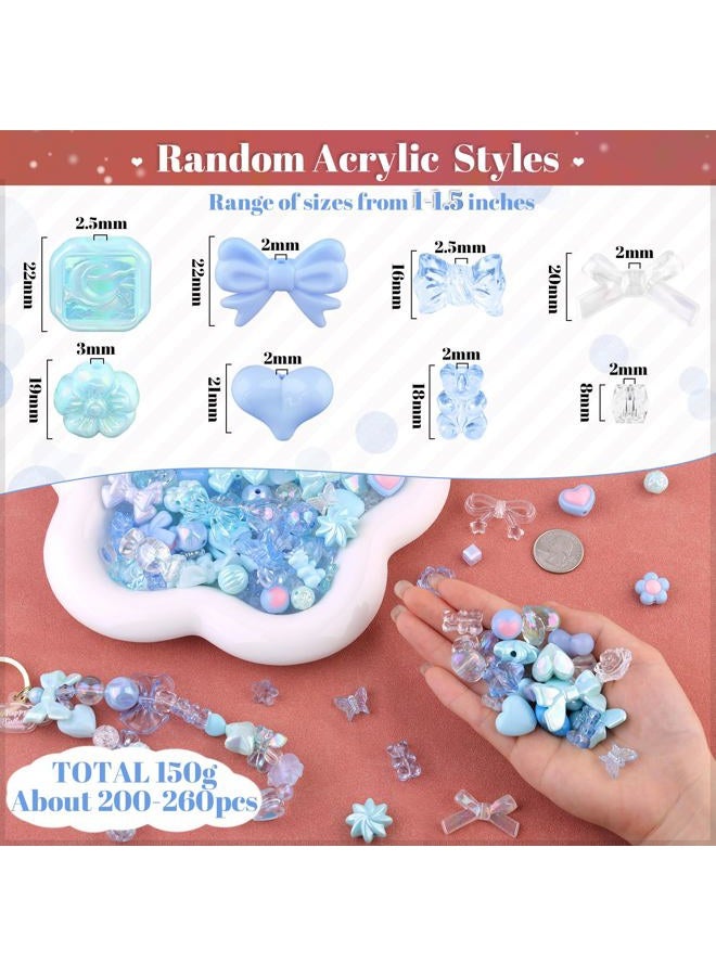 TINKRSTUFF 200-260PCS TINKRSTUFF Assorted Acrylic Beads Blue Cute Beads for Bracelet Making, Bow Aesthetic GummyBear Flower Candy Butterfly Kawaii Charms for Jewelry Making DIY Necklace Keychain Phone Charm - Image 2