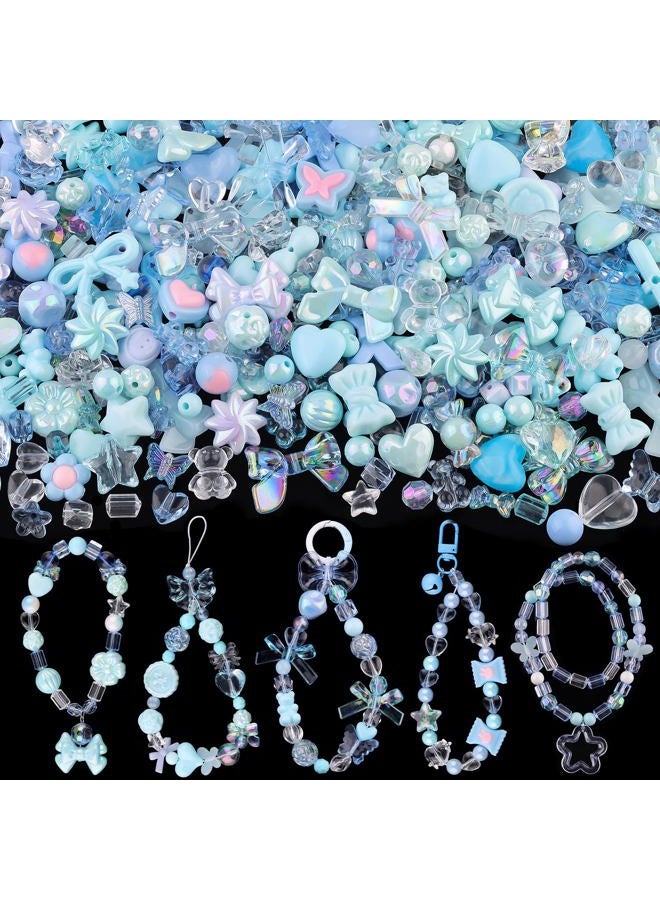 TINKRSTUFF 200-260PCS TINKRSTUFF Assorted Acrylic Beads Blue Cute Beads for Bracelet Making, Bow Aesthetic GummyBear Flower Candy Butterfly Kawaii Charms for Jewelry Making DIY Necklace Keychain Phone Charm - Image 1