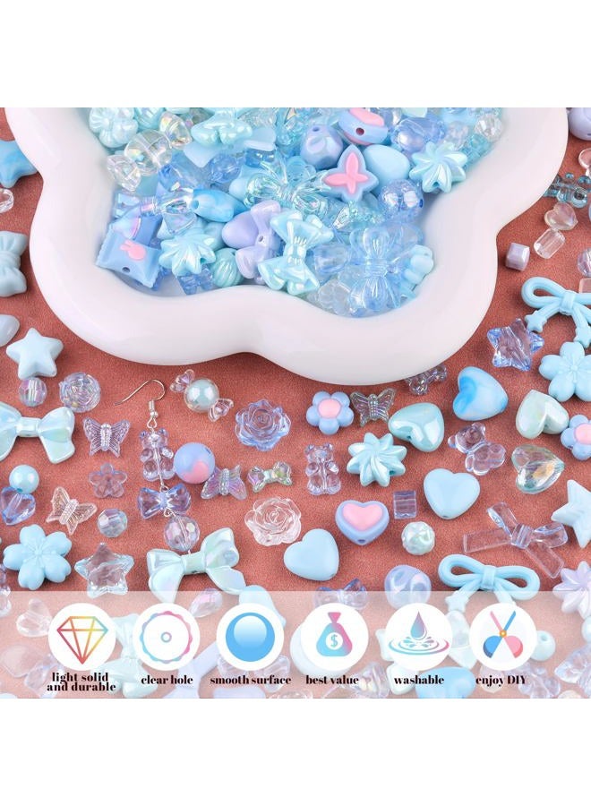 TINKRSTUFF 200-260PCS TINKRSTUFF Assorted Acrylic Beads Blue Cute Beads for Bracelet Making, Bow Aesthetic GummyBear Flower Candy Butterfly Kawaii Charms for Jewelry Making DIY Necklace Keychain Phone Charm - Image 3