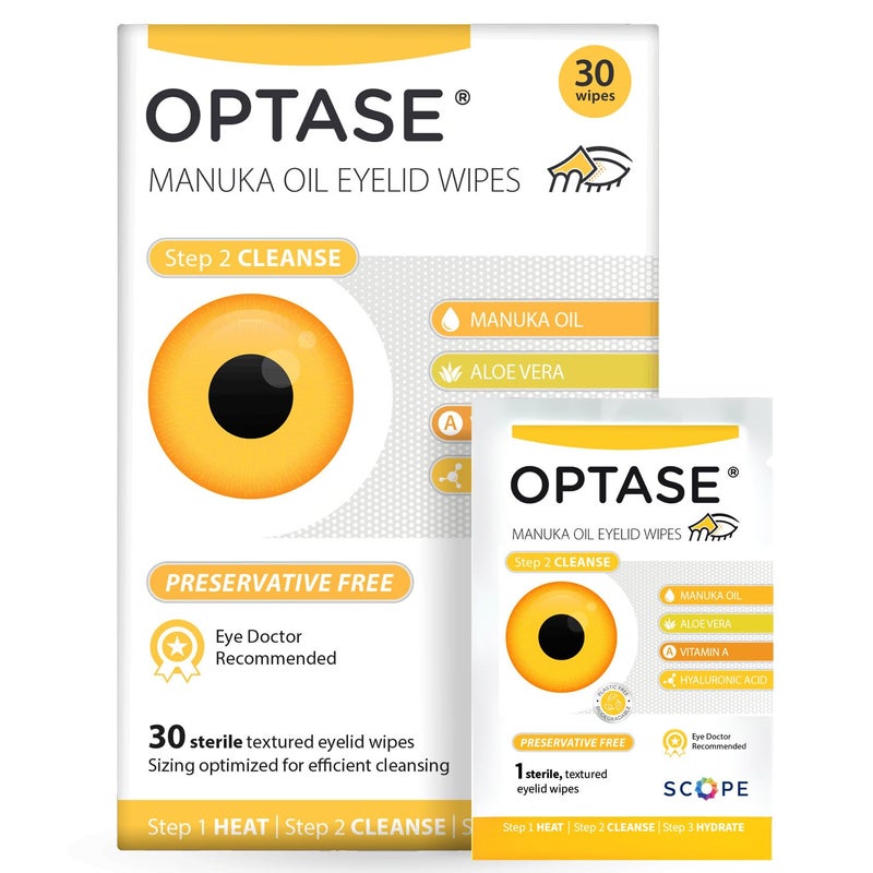 OPTASE Manuka Oil Eyelid Wipes, 30 Count â€“ Eyelid Cleansing Wipes with Natural Manuka Oil â€“ Preservative-Free Formula for Daily Hygiene and Eye Lid Comfort - Doctor Recommended Eye Lid Cleaning - Image 1