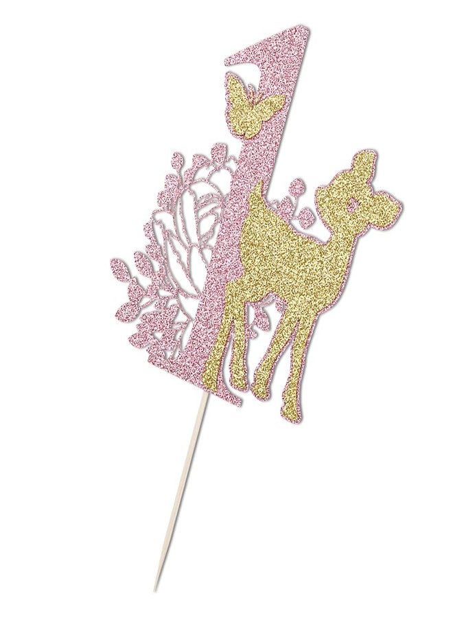 LVEUD Small Deer 1st Birthday Cake Topper - Deer, Butterfly, Pink & Gold - Image 4