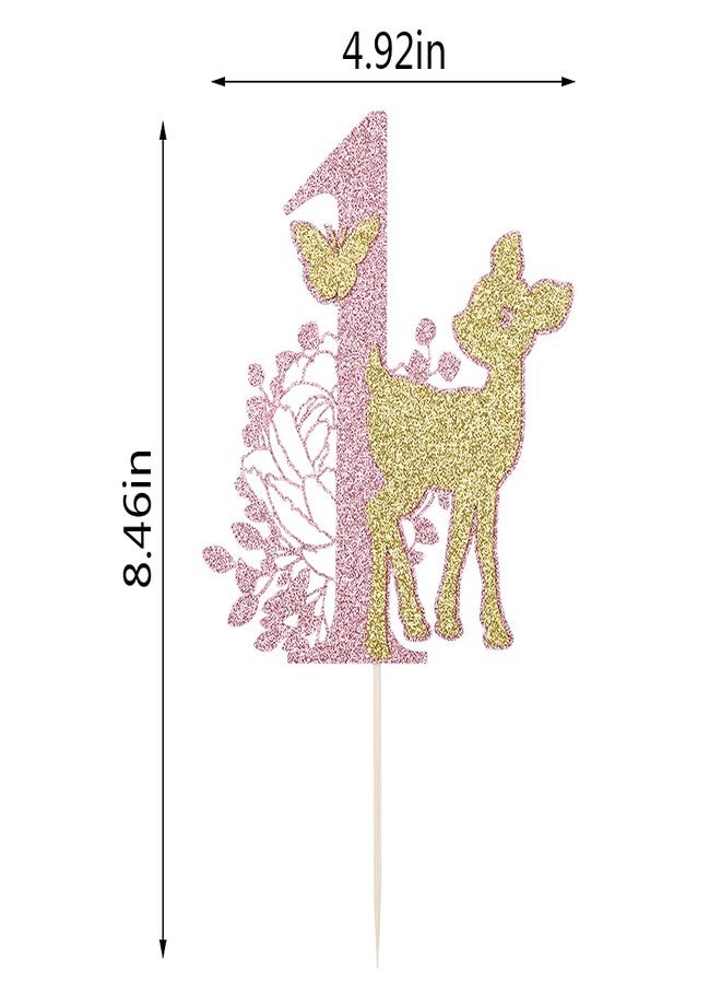 LVEUD Small Deer 1st Birthday Cake Topper - Deer, Butterfly, Pink & Gold - Image 3
