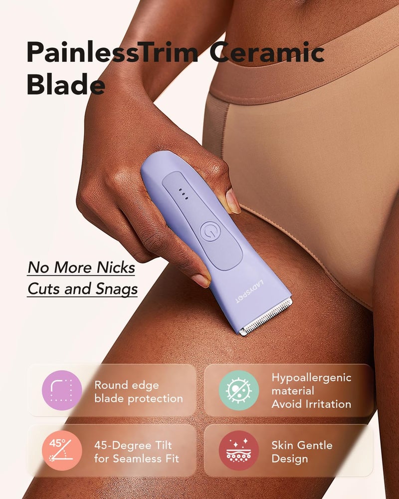 MANSPOT Bikini Trimmer for Women, LADYSPOT™ Lady Shavers for Women Rechargeable Bikini Shaver for Pubic Hair with 3 Guards and Hypoallergenic Ceramic Blade, Wet/Dry Lady Razors for Body, Legs, Bikini (Purple) - Image 2