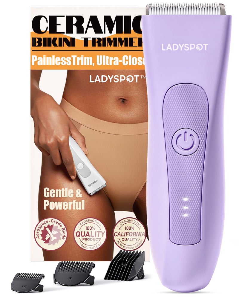 MANSPOT Bikini Trimmer for Women, LADYSPOT™ Lady Shavers for Women Rechargeable Bikini Shaver for Pubic Hair with 3 Guards and Hypoallergenic Ceramic Blade, Wet/Dry Lady Razors for Body, Legs, Bikini (Purple) - Image 1
