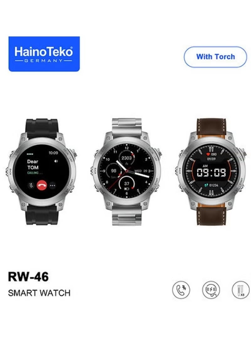 Haino Teko Haiino Teko RW46 Round shape AMOLED Display Smart Watch With Built inTorch 3 Pair Straps and Wireless Charger Designed For Gents and Boys Black - Image 2
