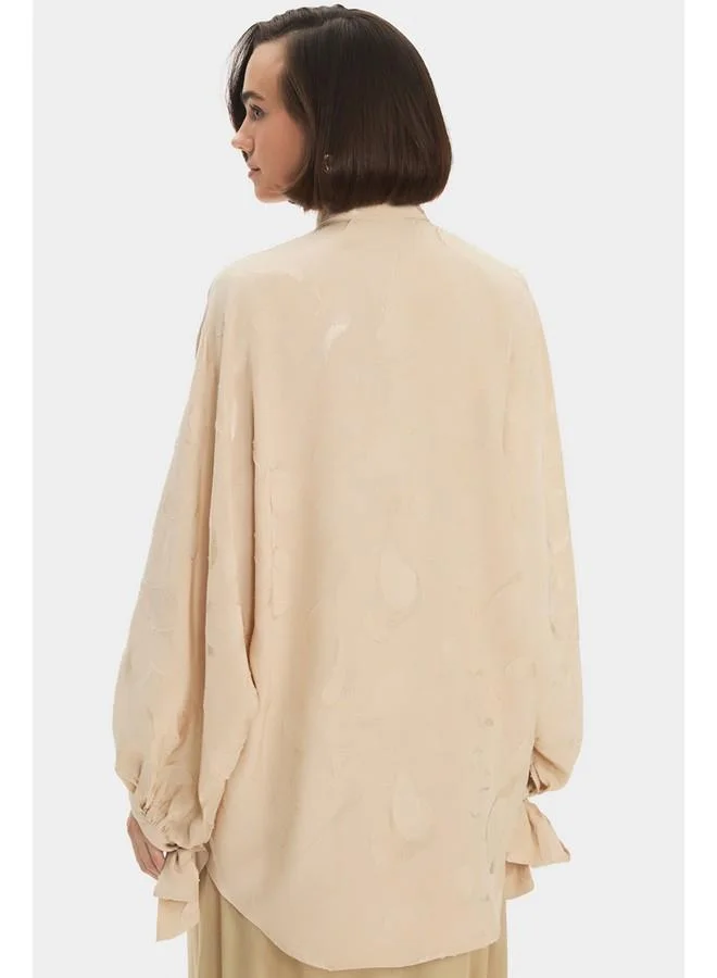 JUNE June Women Oversize/Loose Fit Viscose Blend Sleeves Tie Detail Self-Fited Shirt Beige
