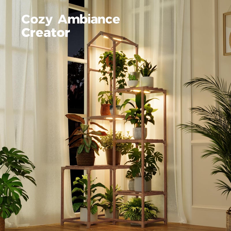 Bamworld Tall Corner Plant Stands with Grow Lights Indoor Outdoor Plant Shelves for Multiple Plants Display Haning Planter Living Room Pation Garden Decor - Image 2