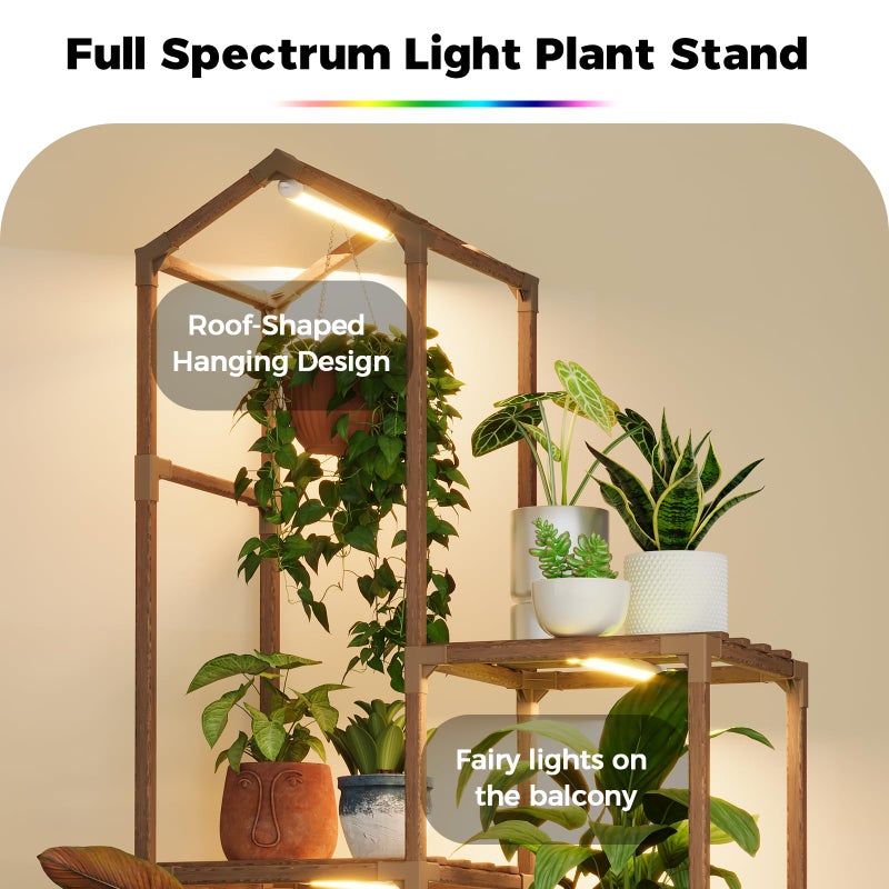 Bamworld Tall Corner Plant Stands with Grow Lights Indoor Outdoor Plant Shelves for Multiple Plants Display Haning Planter Living Room Pation Garden Decor - Image 4