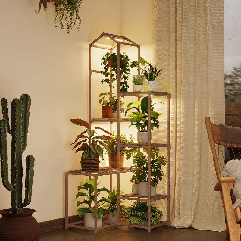 Bamworld Tall Corner Plant Stands with Grow Lights Indoor Outdoor Plant Shelves for Multiple Plants Display Haning Planter Living Room Pation Garden Decor - Image 1