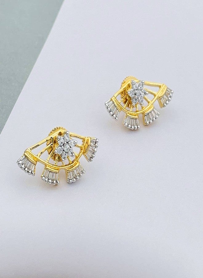 Zivom® Flower Baguette 18K Gold Plated Ear Cuff Jacket Pair Stud Earring For Women - Image 3
