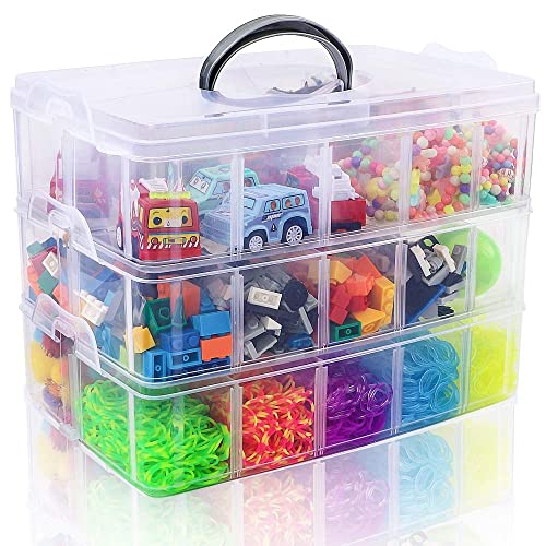 SGHUO 3-Tier Stackable Storage Container Box with Dividers-30 Compartments, Bead Organizers for Art Craft Storage, Washi Tape, Kids Toys, Jewelry, Beauty & Sewing Supplies - Image 1